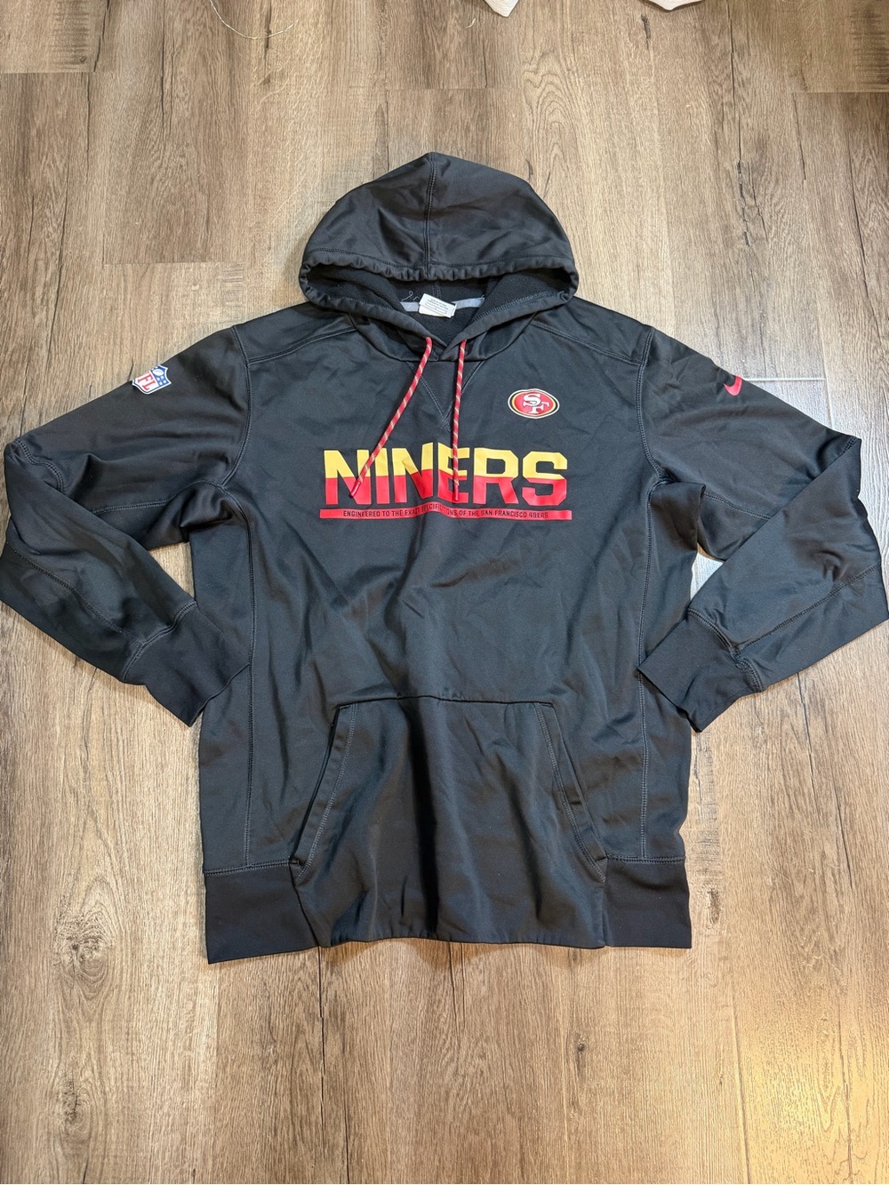 NFL San Francisco 49ers Black Hoodie with Gold & Red NINERS Chest Print